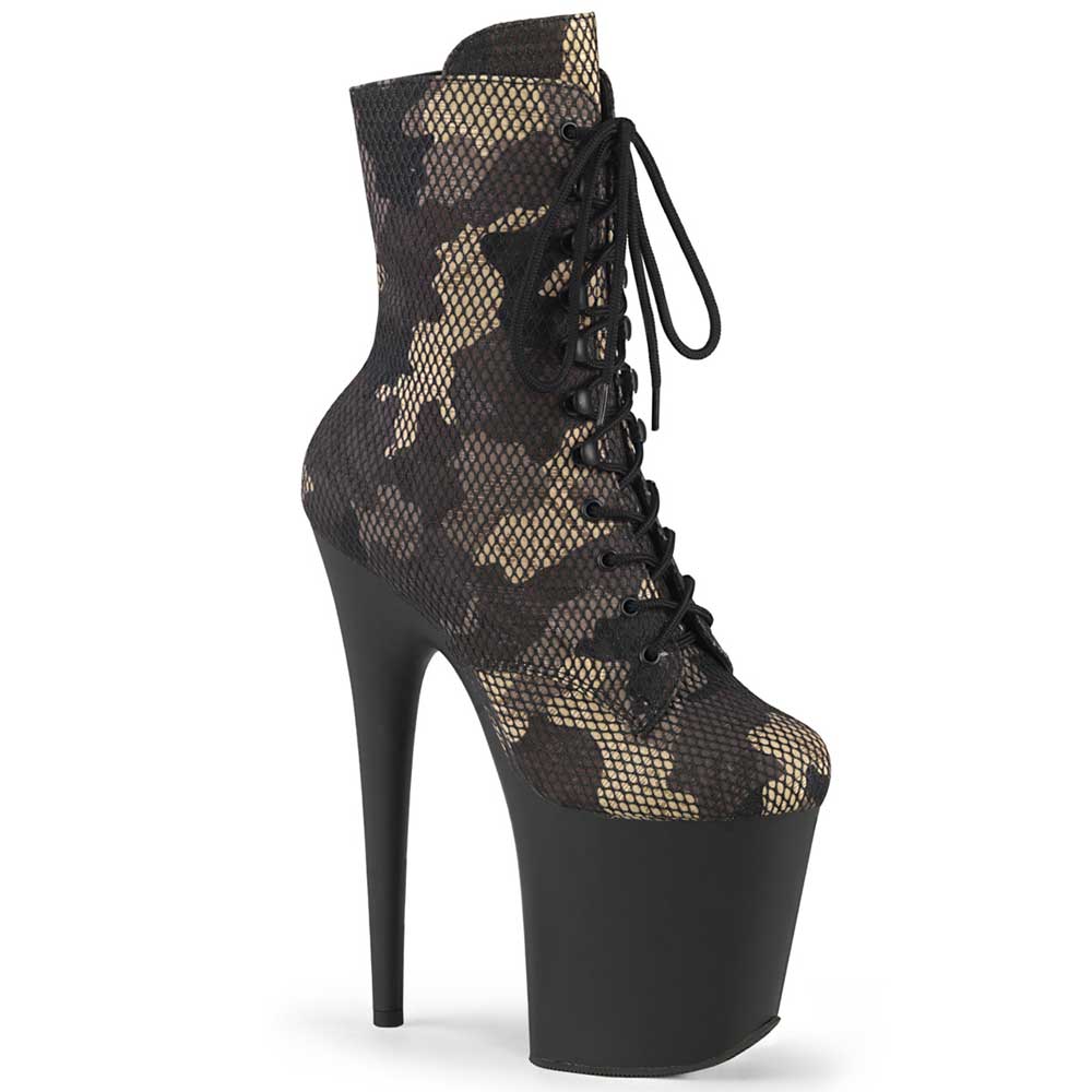 Pleaser - FLAMINGO-1020CM Plateau Laarzen, Paaldans schoenen - Zwart/Creme